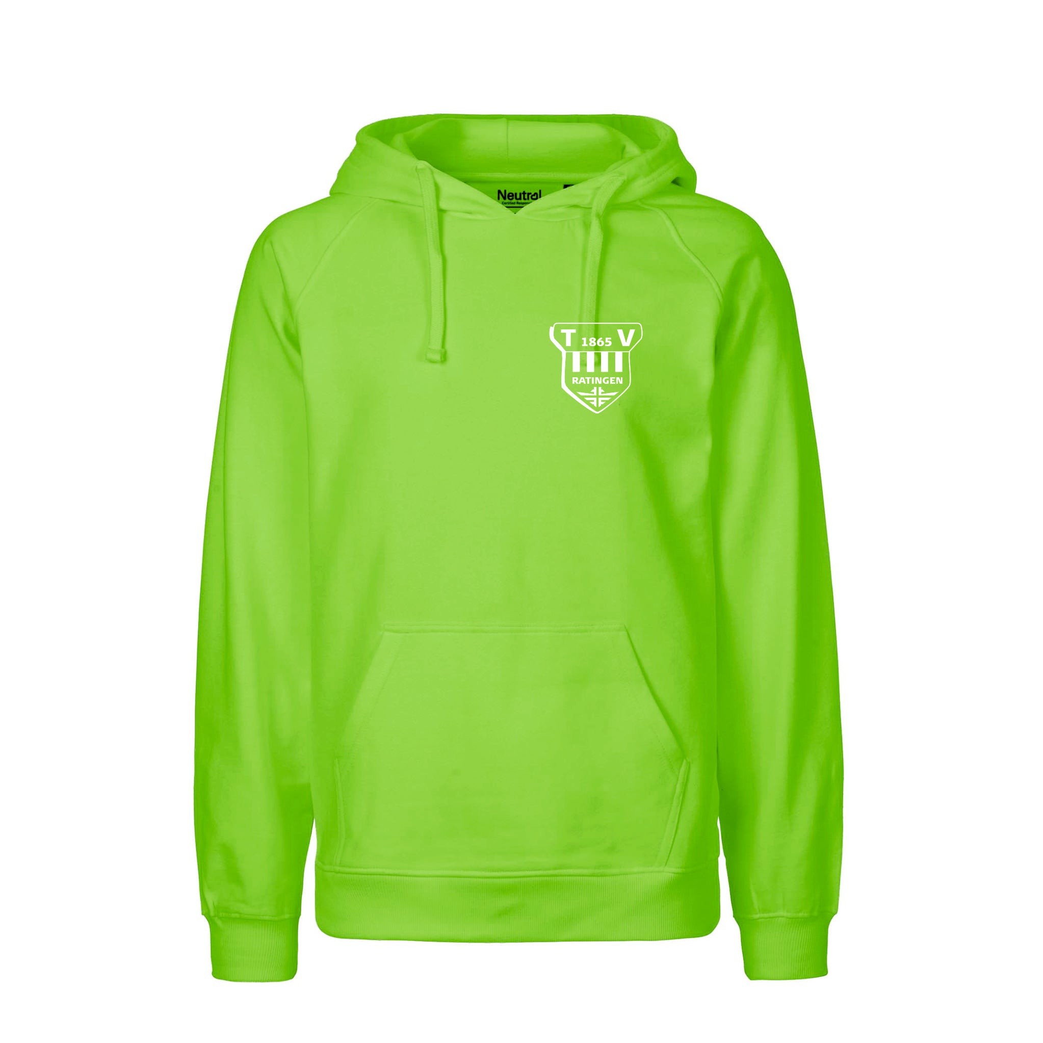 TV Ratingen Fairtrade Hoodie, Farben: Schwarz, Weiß, Grün, Lime, Logo: Vorderseite