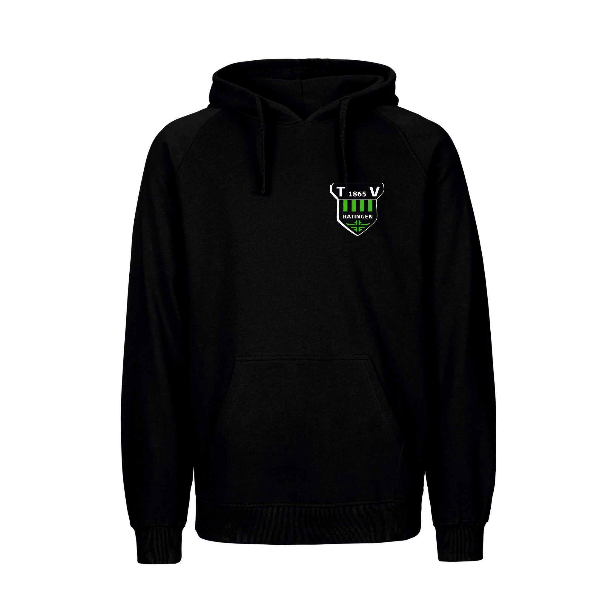 TV Ratingen Fairtrade Hoodie, Farben: Schwarz, Weiß, Grün, Lime, Logo: Vorderseite