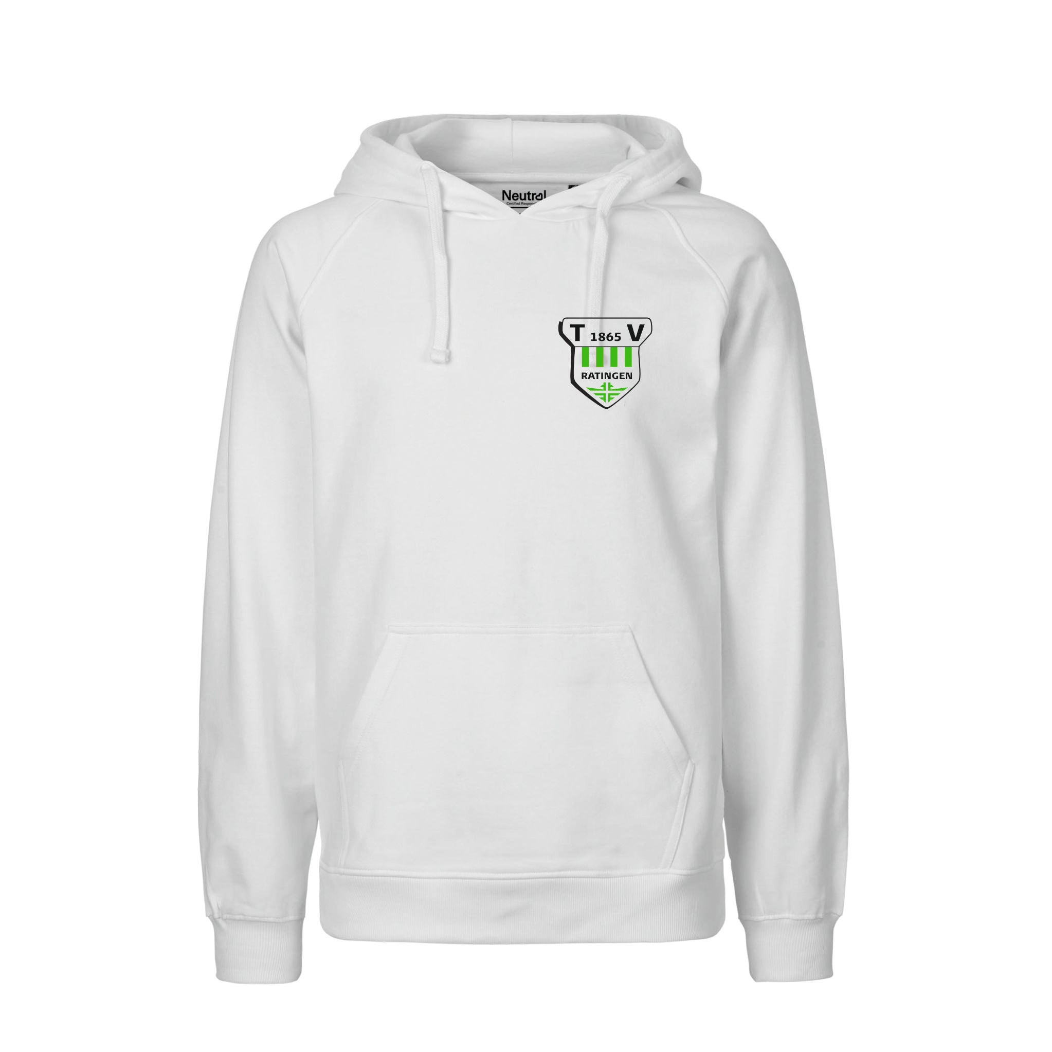 TV Ratingen Fairtrade Hoodie, Farben: Schwarz, Weiß, Grün, Lime, Logo: Vorderseite