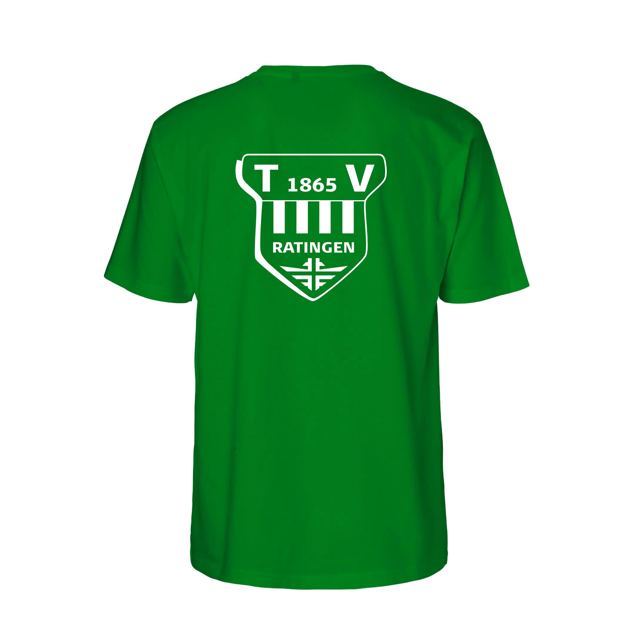 TV Ratingen Fairtrade T-Shirt, Farben: Schwarz, Weiß, Lime, Grün, Logo: Vorder- u. Rückseite