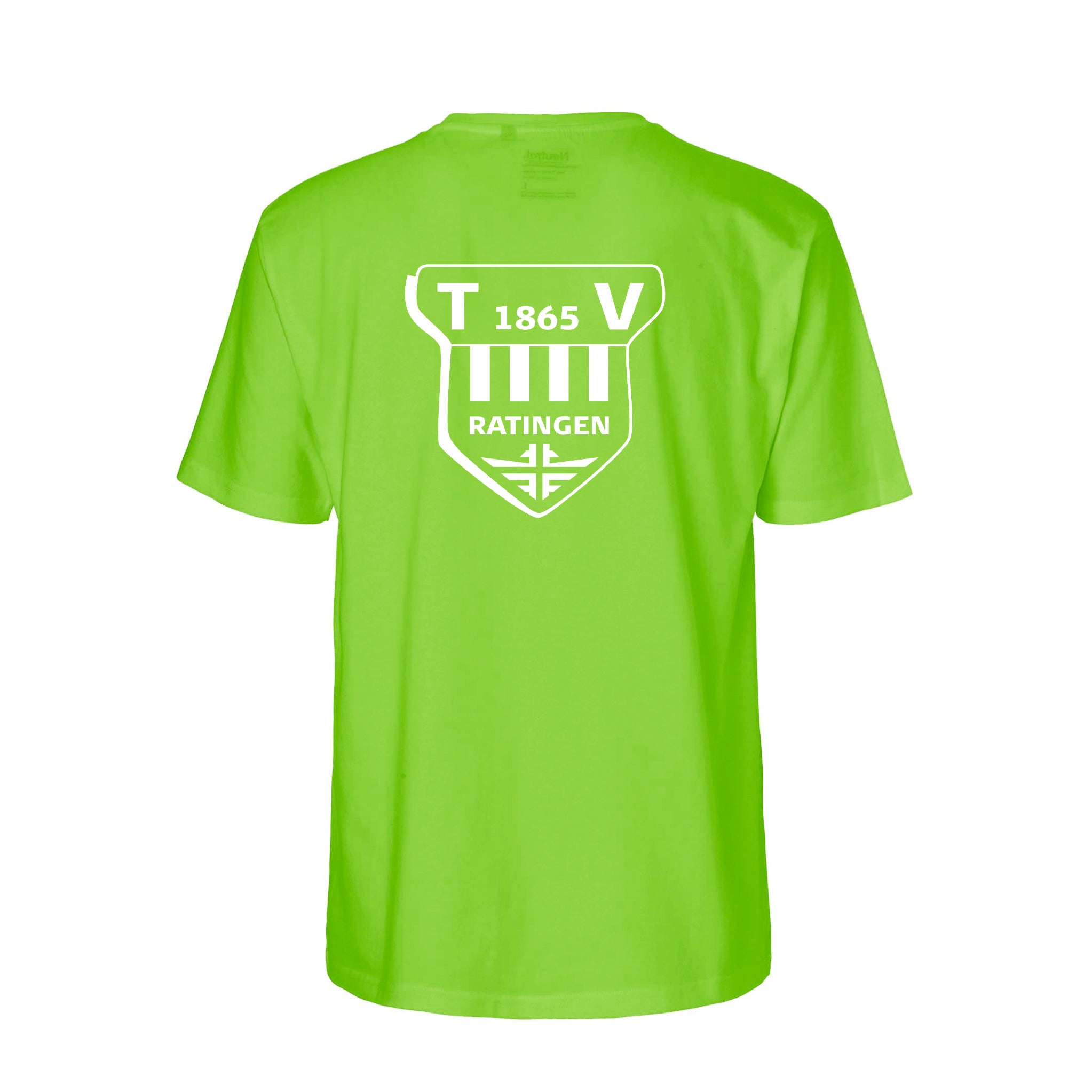 TV Ratingen Fairtrade T-Shirt, Farben: Schwarz, Weiß, Lime, Grün, Logo: Vorder- u. Rückseite