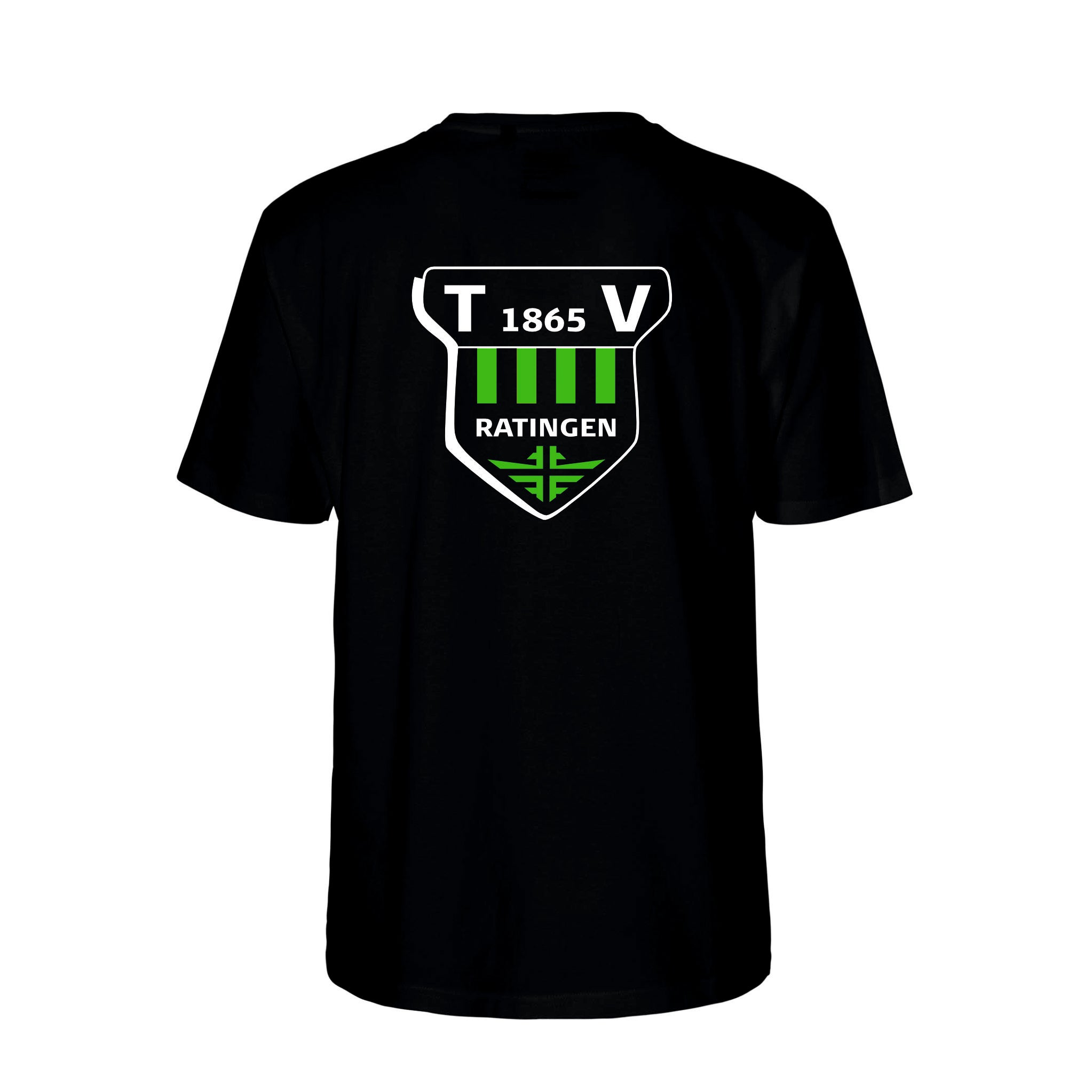 TV Ratingen Fairtrade T-Shirt, Farben: Schwarz, Weiß, Lime, Grün, Logo: Vorder- u. Rückseite