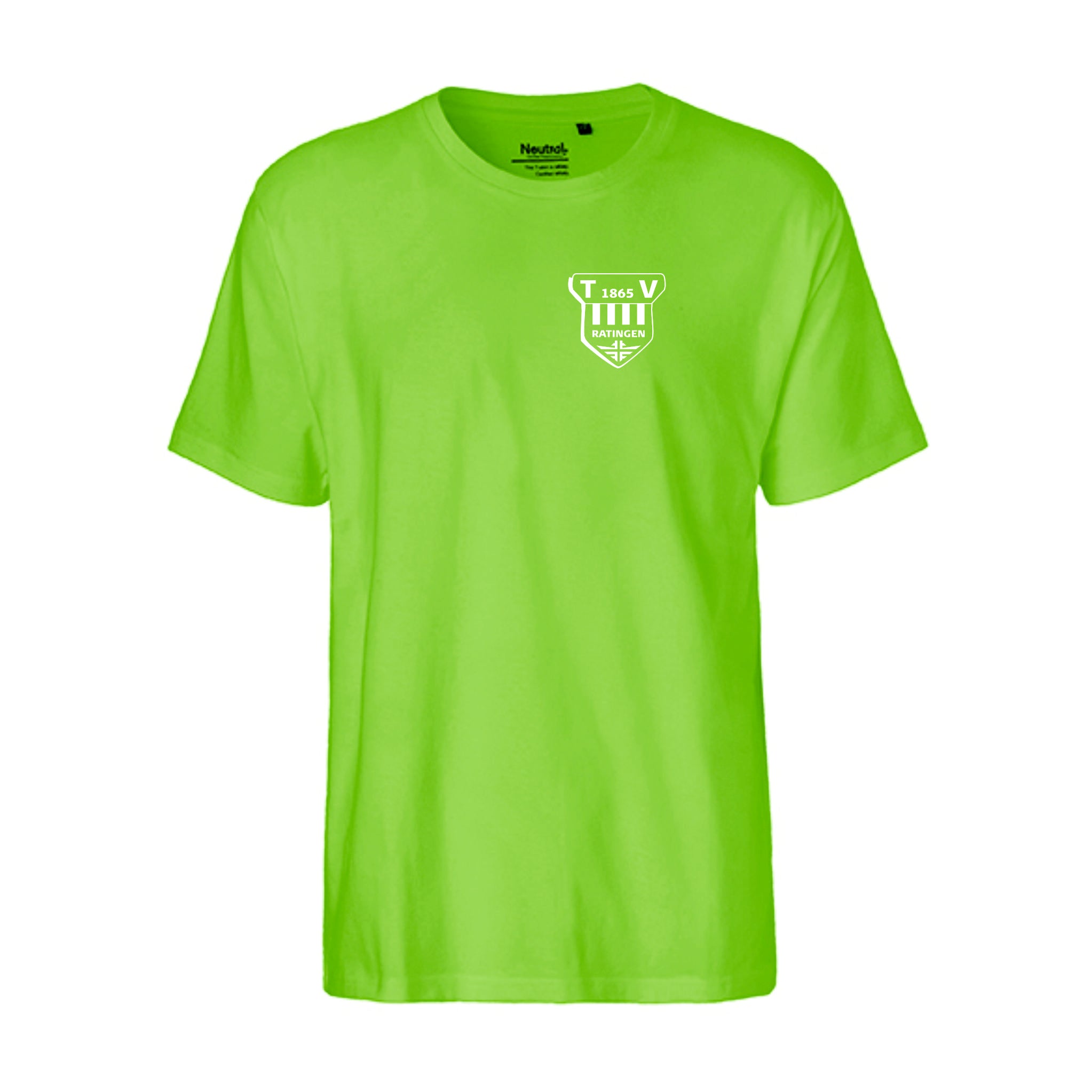 TV Ratingen Fairtrade T-Shirt, Farben: Schwarz, Weiß, Lime, Grün, Logo: Vorderseite