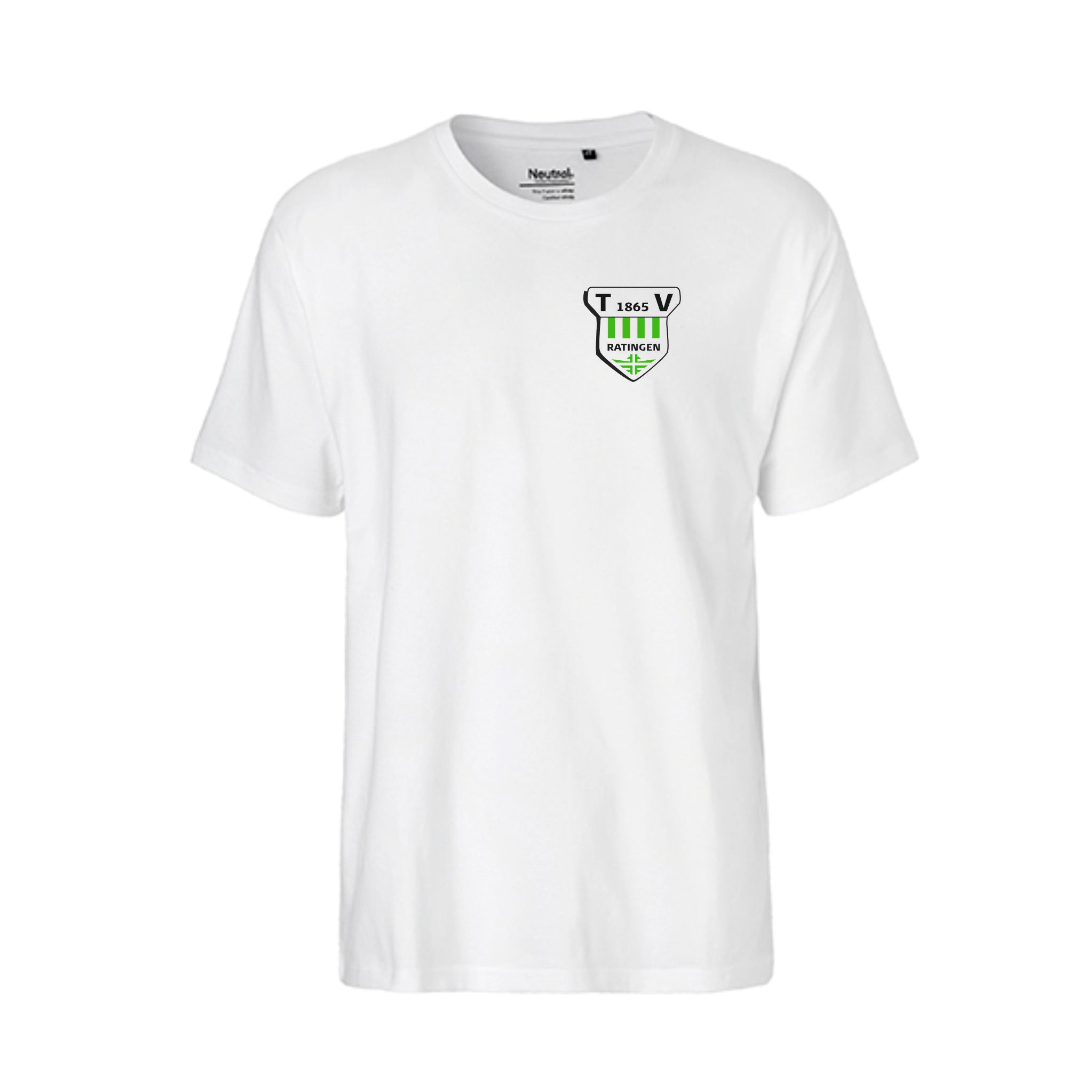 TV Ratingen Fairtrade T-Shirt, Farben: Schwarz, Weiß, Lime, Grün, Logo: Vorderseite