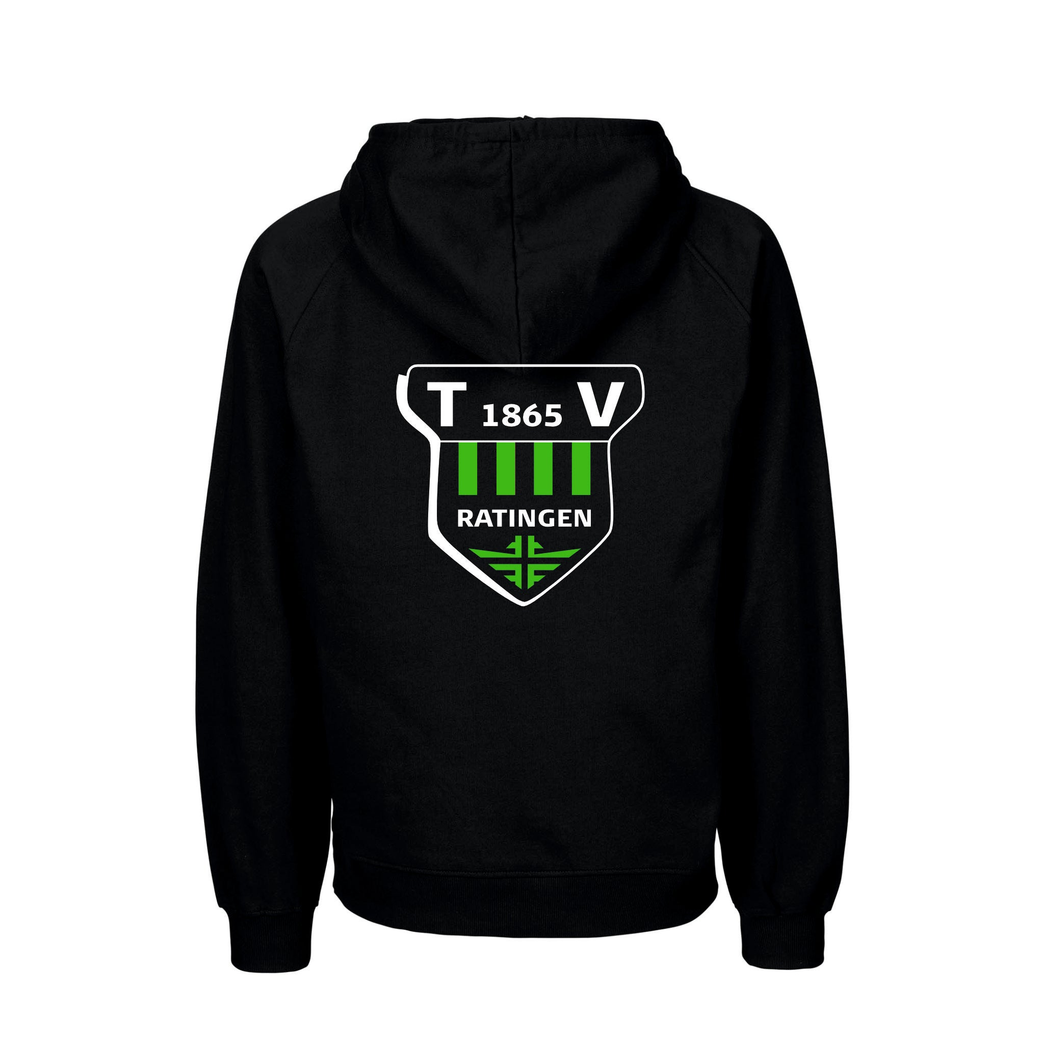 TV Ratingen Fairtrade Hoodie, Farben: Schwarz, Weiß, Grün, Lime, Logo: Vorder- u. Rückseite