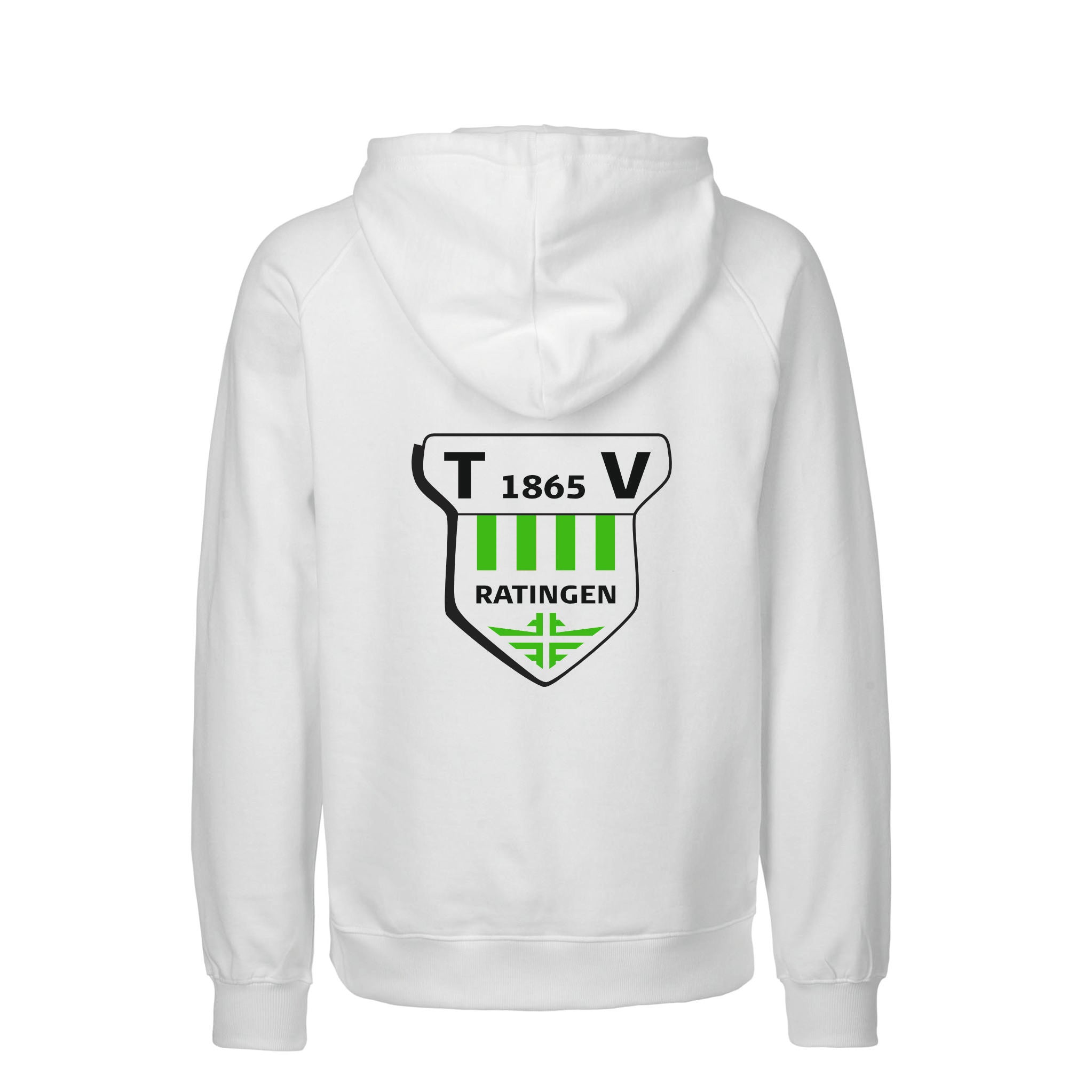 TV Ratingen Fairtrade Hoodie, Farben: Schwarz, Weiß, Grün, Lime, Logo: Vorder- u. Rückseite